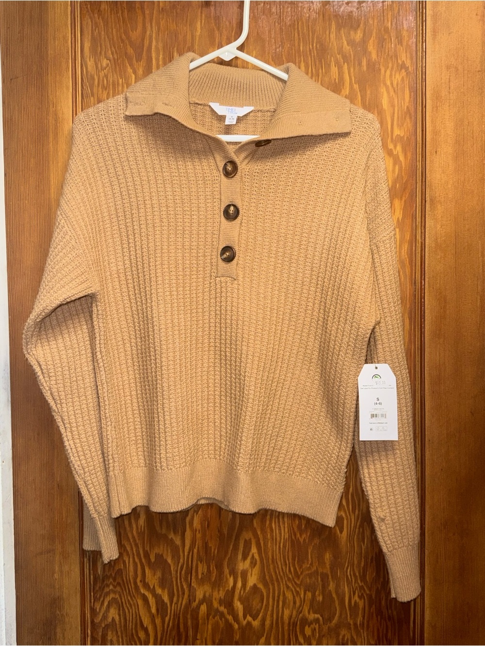 NWT Women's Ribbed Button-Neck Sweater in Camel SOFT Size S (4-6) CASUAL